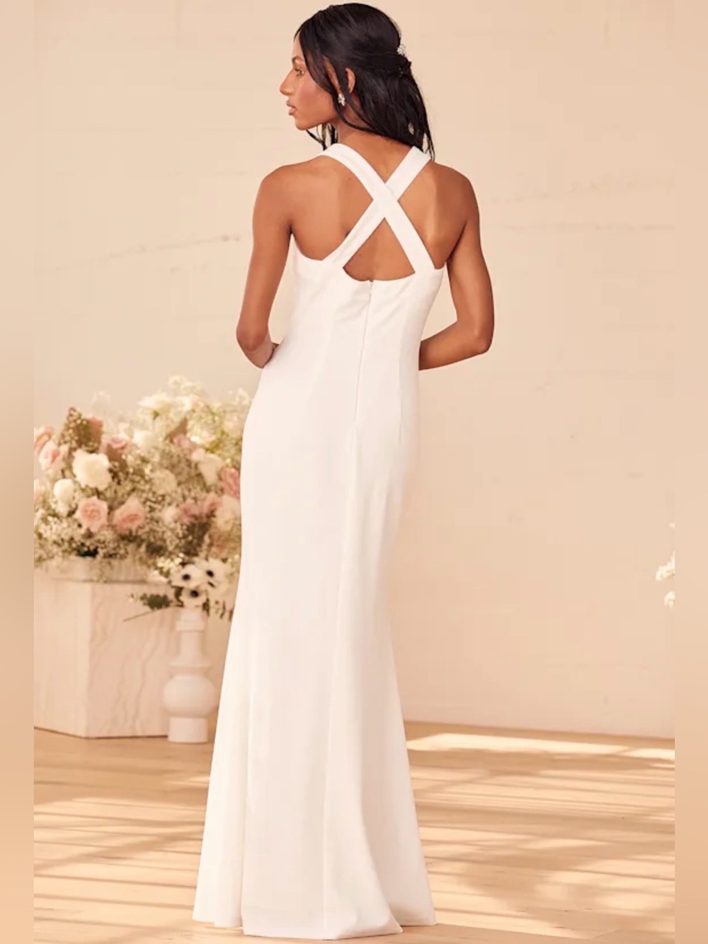Lulu's Cream Maxi Dress with Cross-Back Straps